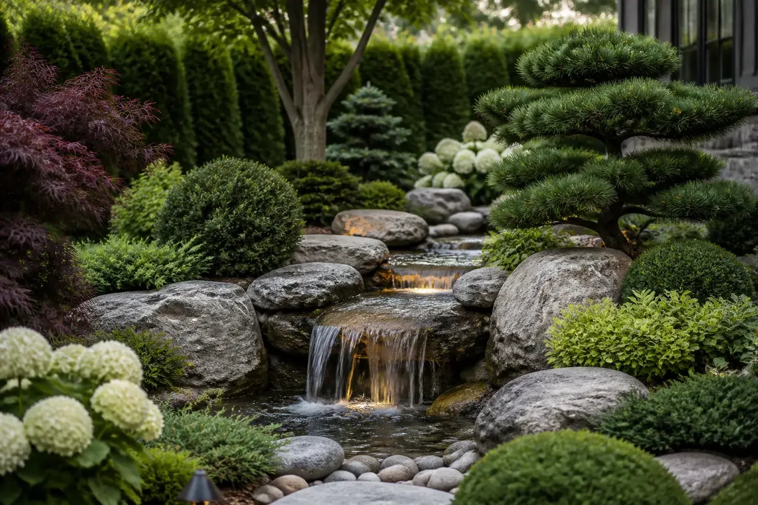 Katmanlı bitkilerle tamamlanmış peyzaj tasarımı